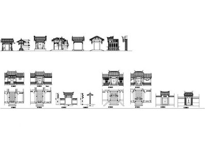 中式古典大门建筑工程CAD施工设计图纸